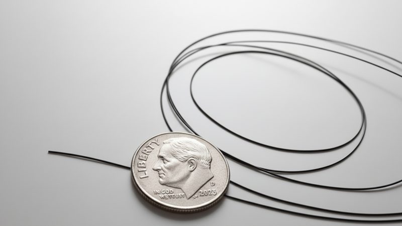 black miniature coax next to a dime for scale